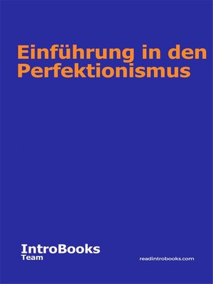 cover image of Einführung in den Perfektionismus